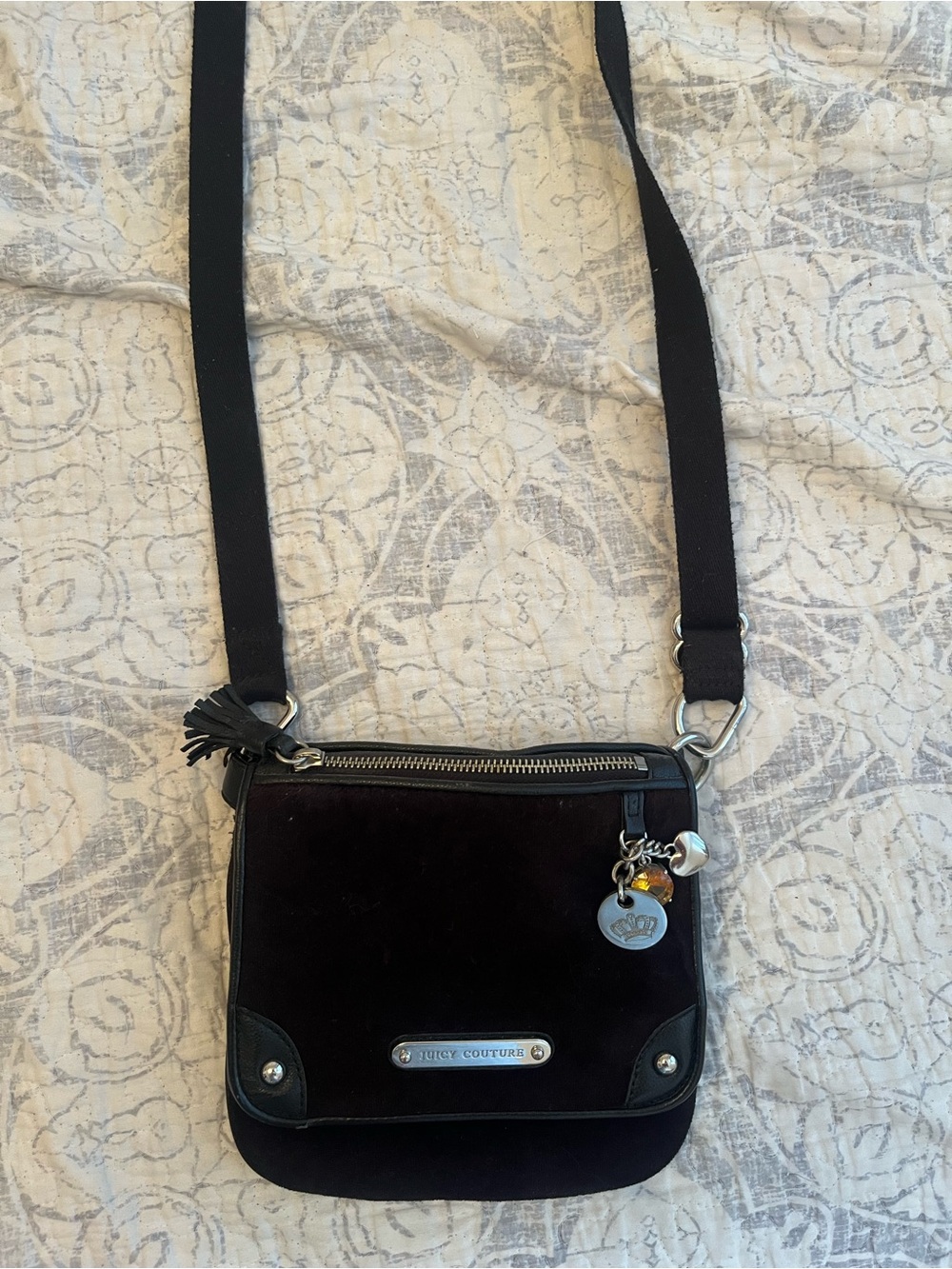 Juicy Couture Black Velvet Crossbody with Charm Accents